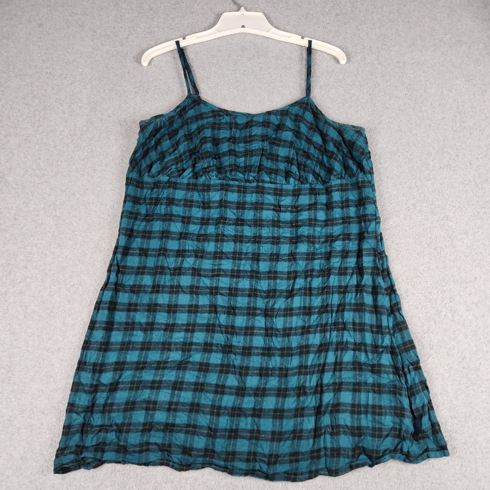 Wild Fable Slip Dress Womens XL Blue Black Plaid Cotton Square Neck Cocktail